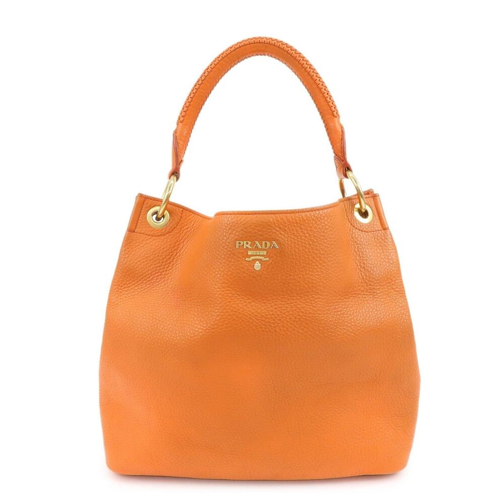 Prada Logo Leather Shoulder Bag Orange